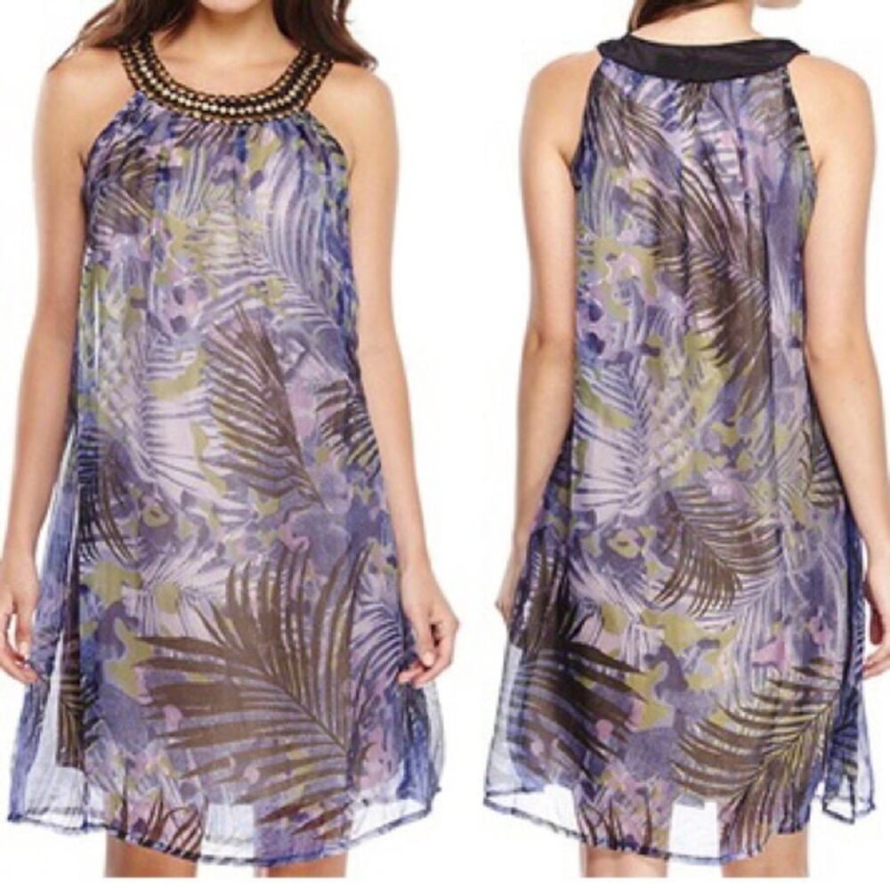 NWT Mlle Gabrielle Purple Sleeveless Dress Embellished Collar Women’s Size M.